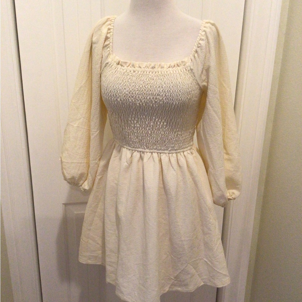 Sweet Lemons Elegant Cream Smocked Dress Size S
